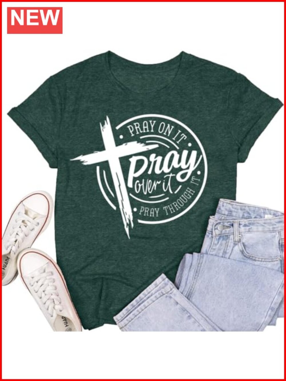 Christian Faith T-Shirt Pray On It Over It Through It Crew Neck Tee